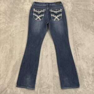 Love Indigo Jeans Womens 6 Blue Bootcut Embellished Flap Pockets Stretch Denim